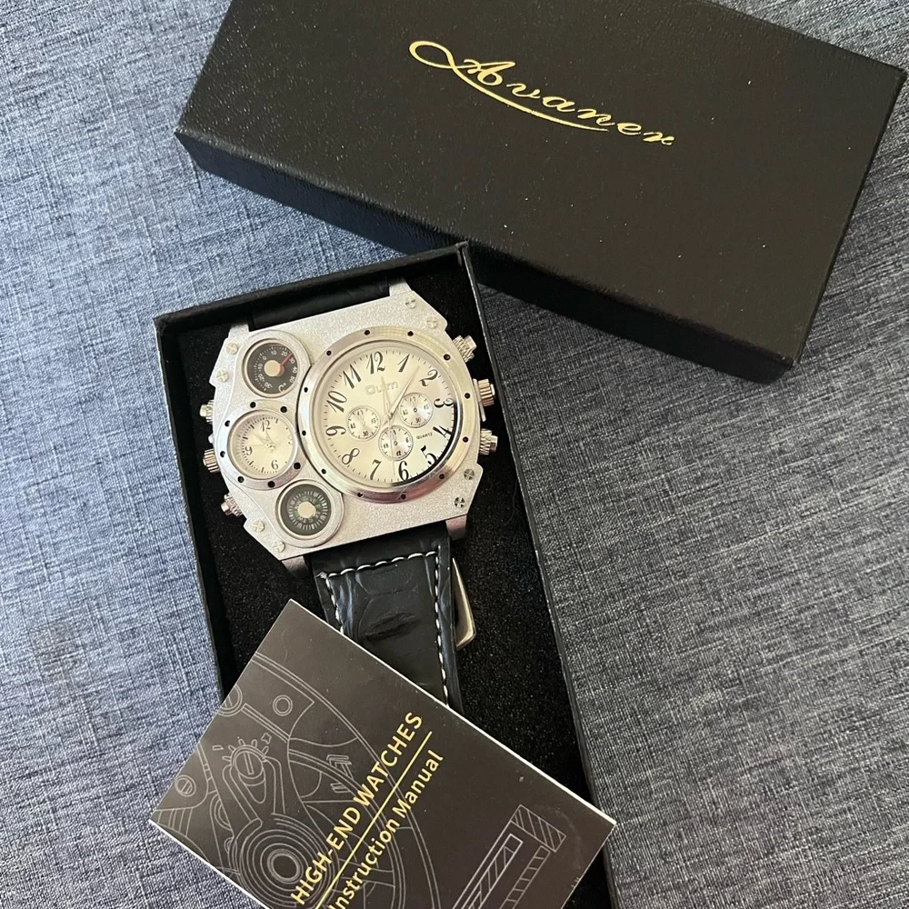 OULM Men’s Watch Silver with All Leather Strap in Black NWT FULL INCLUSION - Picture 2 of 16